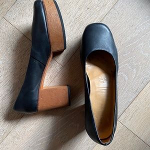 A Détacher Morris Clog size 37 black leather wood platform/heel